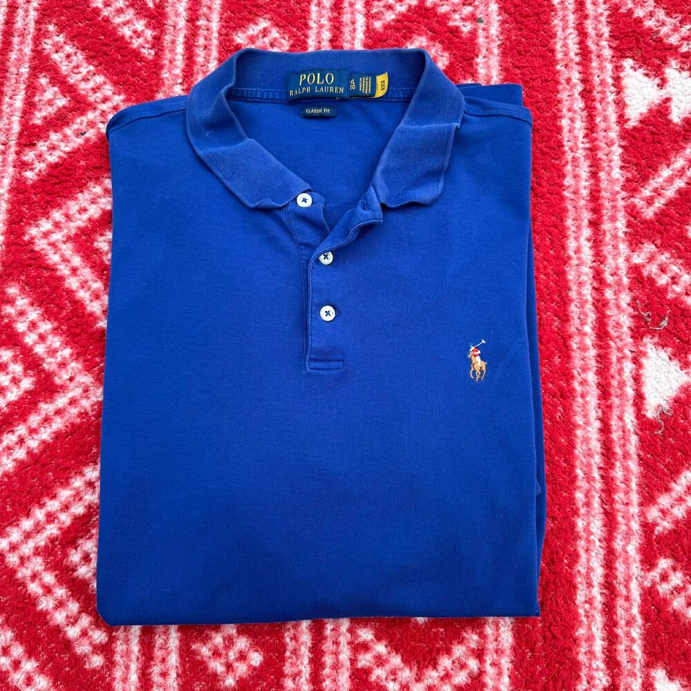 Polo Ralph Lauren Men's XL Classic Fit Polo Shirt - Royal Blue - Orange Pony